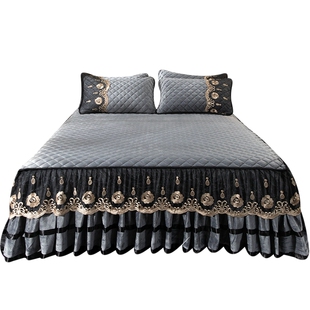 夹棉加绒床裙三件套加厚保暖床罩2026新款珊瑚法莱水晶绒家用床套