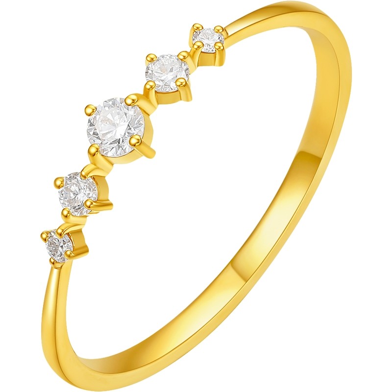 周六福黄金镶嵌戒指女5G足金钻石女戒黄金钻戒送女朋友圣诞礼物