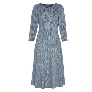 马天奴女装春秋新款浅灰色提花V领收腰长袖连衣裙子气质时尚法式