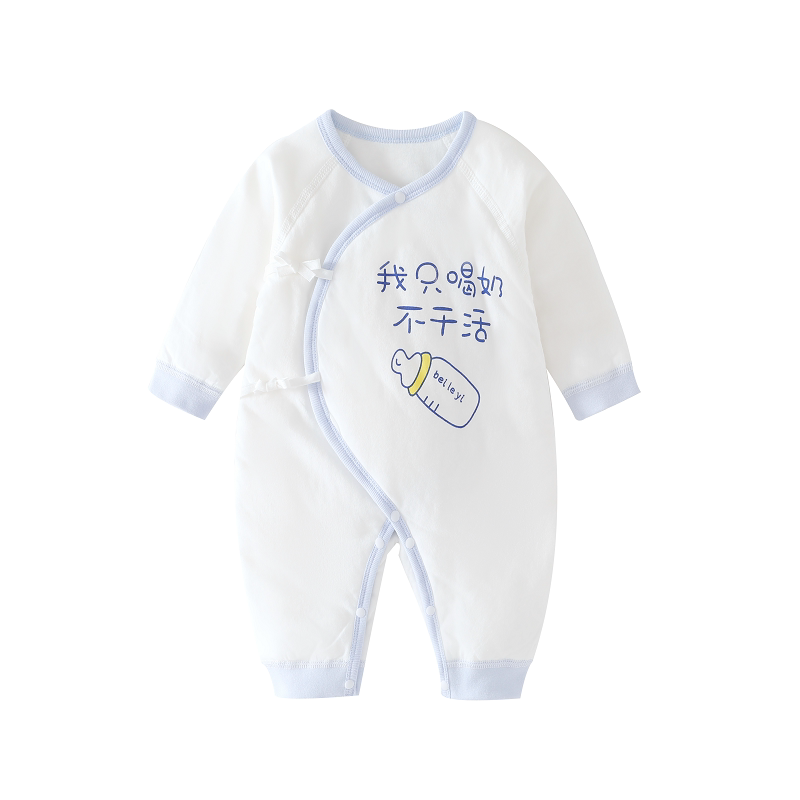 新生儿初生宝宝夹棉连体衣秋冬季满月婴儿衣服加厚保暖薄棉衣棉服