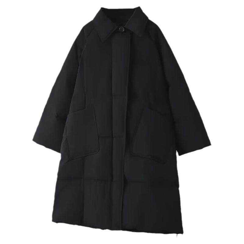 大码长款羽绒服衬衫领白鸭绒外套