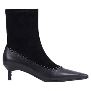 heelz设计师手工鞋履 ｜H 小猫跟手工编织羊翻毛皮瘦瘦靴 4.5公分