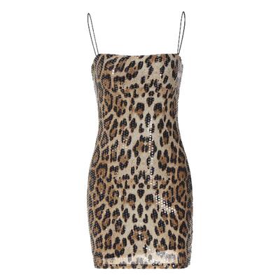 时尚豹纹亮片吊带连衣裙