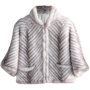 2025年韩版进口水貂外套纯手工编织裘皮外套短款人字形水貂披肩