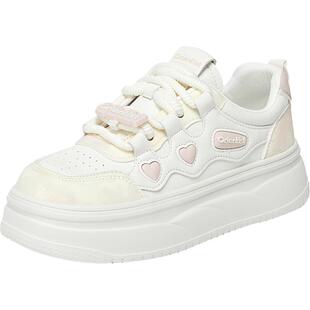 大东小白鞋女鞋2026春季新款平底中跟系带圆头色彩拼贴C1382