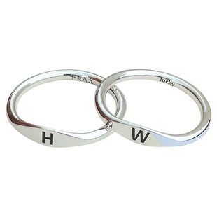 情侣戒指S999足银刻字手工纯银指环闭口食指对戒女素圈指环男尾戒