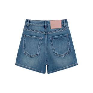 【现货】西草儿6835蓝色牛仔裤女莱赛尔天丝高腰显瘦弹力a字短裤