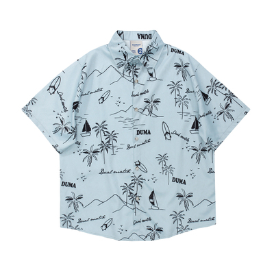 HTTAOSUP涂鸦趣味度假风短袖衬衫