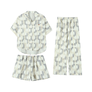 【三件套】带胸垫睡衣女夏天短袖2026年新款时尚可外穿家居服套装