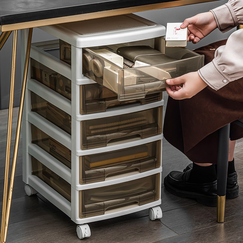 桌下文件收纳盒办公室可移动塑料透明多层储物柜工位神器置物架子