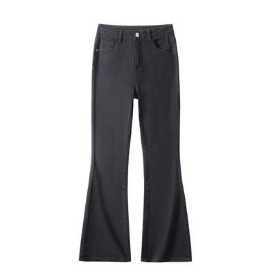 班尼路黑色微喇牛仔裤女春季新款小个子高腰显瘦弹力修身喇叭裤N