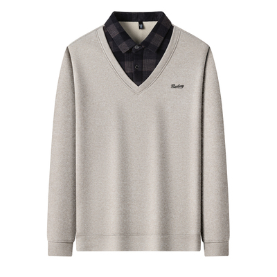 罗蒙冬季男士假两件毛衣商务休闲