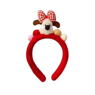 可爱红色发箍女2025新款小熊洗脸头箍羊羔毛化妆敷面膜压发发卡子