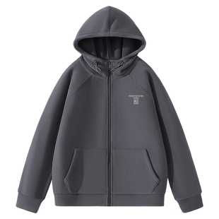 回力男士外套秋冬新款双面加厚奥粒绒连帽衫男款保暖摇粒绒开衫A