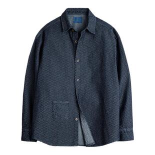 马登工装美式复古棋盘格子牛仔衬衫夹克宽松翻领长袖衬衣男春