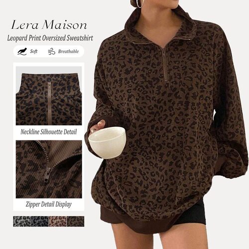 F 91932 Leopard Print Corduroy Zip Hoodie 豹纹灯芯绒卫衣
