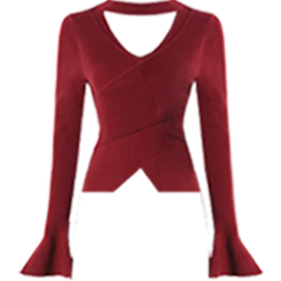 DPLAY红色针织衫气质通勤修身长袖新年毛衣女2026年春