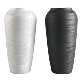 手工磨砂黑色陶瓷花瓶摆件复古粗陶罐DIY灯台设计师花器客厅插花