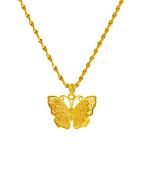 古法沙金蝴蝶吊坠项链女时尚高级感唯美百搭精致锁骨链女饰品