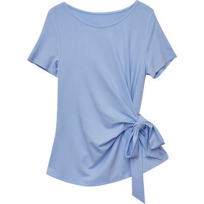 DM100大码百分百女装夏季胖mm收腰绑带显瘦百搭科技面料短袖T恤