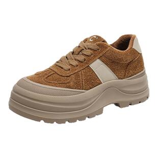 千百度厚底绒里德训鞋女系带松糕新款百搭休闲板鞋增高运动鞋子女