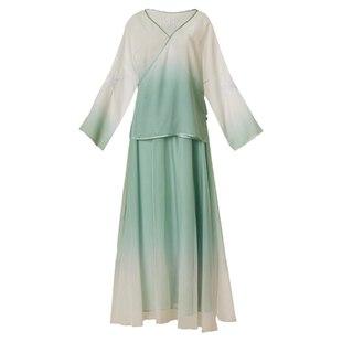 诗意花朵古典舞服天青玉花草纹刺绣纱衣新国风新中式仙气风舞蹈服