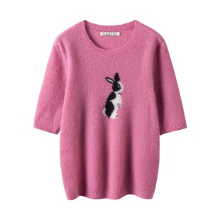 极简与舒适！多色云朵白厂丝羊绒 设计感兔子提花针织衫