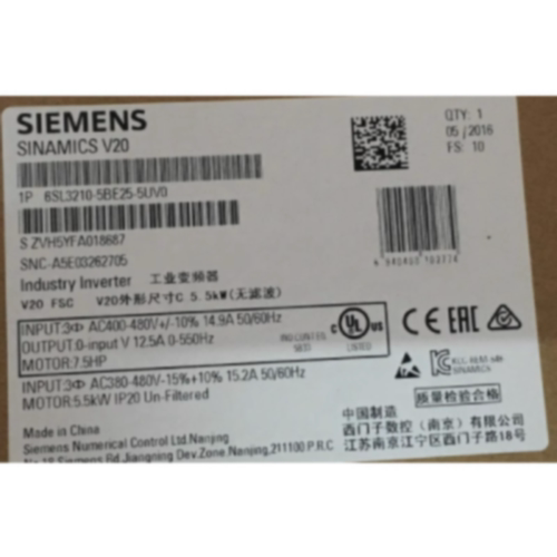 议价6SL3210-5BE25-5UV0西门子V20变频器5.5KW三相新6SL32105BE25