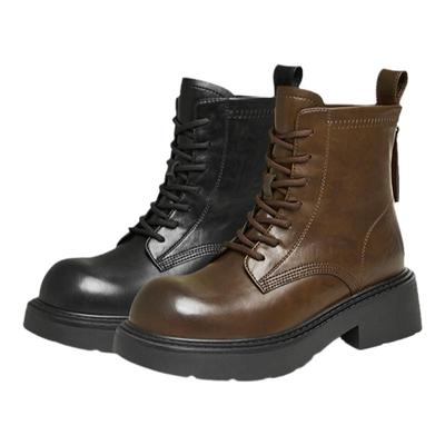 百思图冬季新款时尚潮流厚底增高棕色马丁靴粗跟女短靴M5292DD4