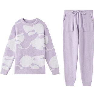 曼妮芬冬季新款睡衣雪尼尔仿貂绒加厚高级家居服长袖长裤女士套装