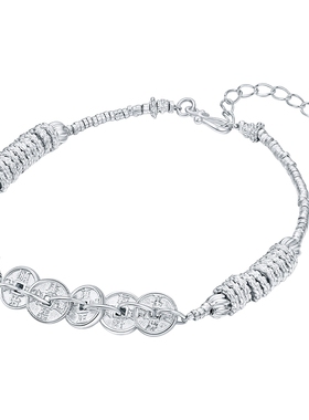 六桂福珠宝银925织福手链