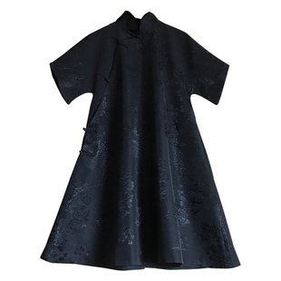 云饰图腾原创设计女装上衣民族风老缎子素色百搭立领斜襟短袖袍子