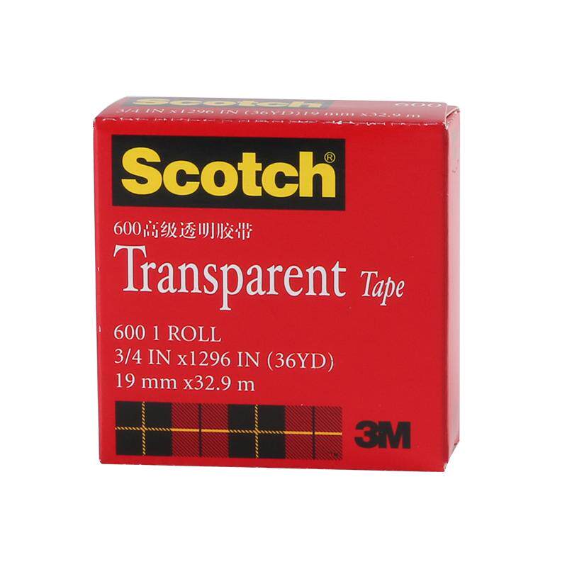 3M600思高胶带scotch 透明百格测试胶带油墨附着力检测大芯工业版12.7/19/25.4MM宽单面胶透明胶纸大卷