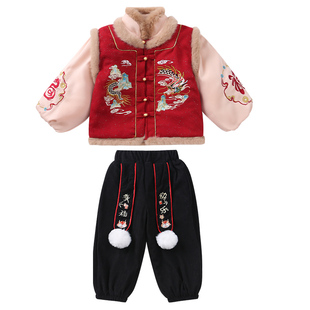 儿童汉服拜年服男女童新中式演出服加厚冬季套装宝宝新年过年衣服