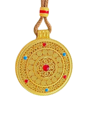 古法足金包银吊坠项链