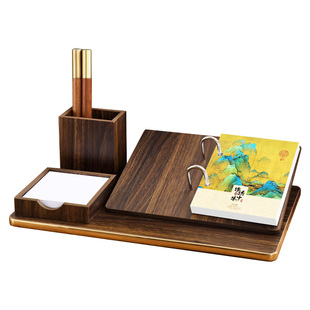 朗捷木质台历2026年多功能笔筒台座礼盒装龙年周历木制大号架订制商务办公记事桌面摆件定做印刷广告位logo