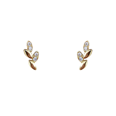 迷你镶钻小叶子耳钉小巧耳饰耳夹
