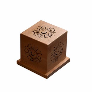 消磁盒白鼠尾草熏香炉水晶净化炉盘香盒竹木制镂空香盒香托香座