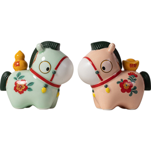 马年吉祥物创意陶瓷小花马茶桌装饰茶宠摆件可爱生肖马春节送礼品