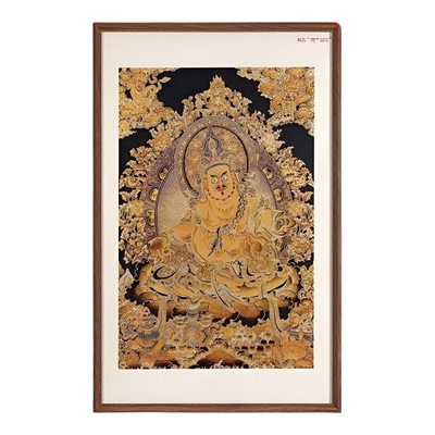 刺绣唐卡黄财神实木装裱装饰画