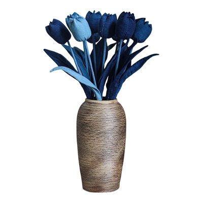 纯手工植物蓝染布艺仿真花郁金香民宿家居装饰插花摆件永生花礼物