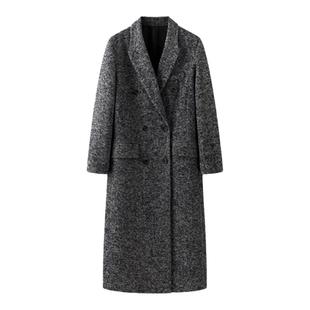 A Memory Inside人字纹西装长款羊毛呢大衣外套女2024秋冬新款