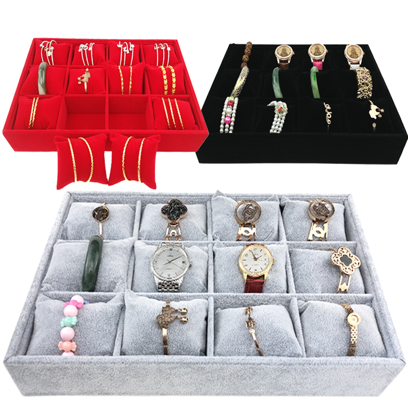 高档手表盒饰品手镯玉器收纳手链环头绳展示枕头托盘吊坠珠宝绒布