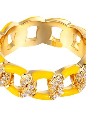 欧美辣妹链条滴油镶钻戒