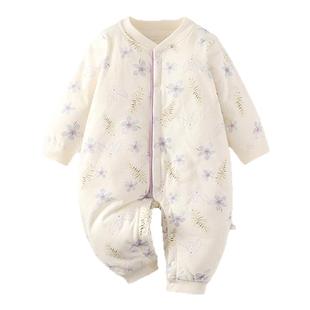 女宝宝婴儿夹棉连体衣秋冬季新款40克薄棉新生儿哈衣婴儿保暖爬服