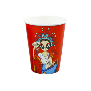 加厚网红中国风奶茶杯商用一次性国潮纸杯古典戏曲风咖啡豆浆粥杯
