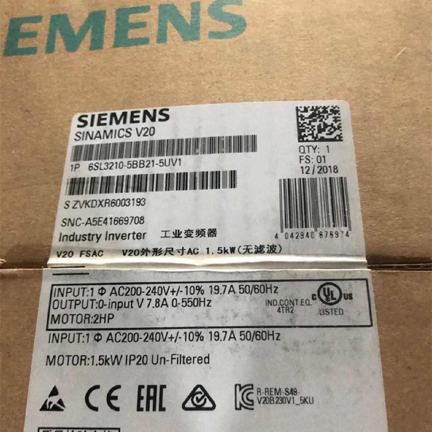 V20变频器6SL32105BB222UV1电机220V3KW控制器模块