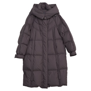 Lavinia2025冬季新款中长款连帽外套简约菱格纹绗缝羽绒服J57Y116