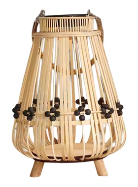 ins复古藤编风灯烛台装饰摆件