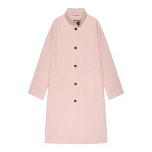 DKNY唐可娜儿简约休闲风尚粉色中长款翻袖宽松风衣外套女士设计感